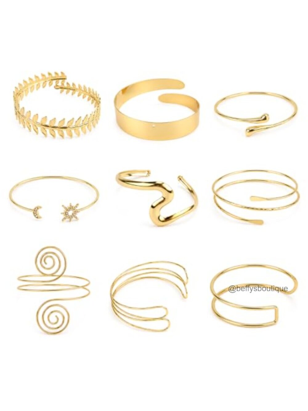 9pc Gold Plated Arm Cuff Set Adjustable Stackable Bracelets for Women
